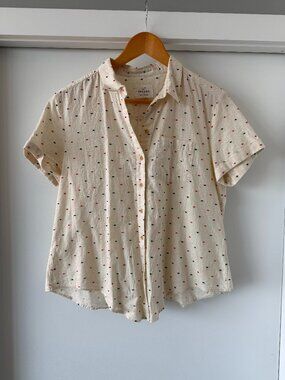Sézane Embroidered Dot Button Front Shirt Cream Size 40 (M)